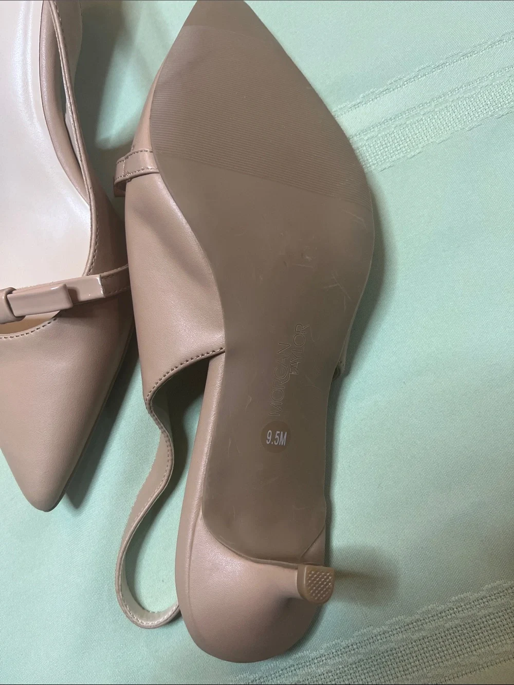Morgan Taylor Blush Nude Pointed-Toe Slingback Flats with Bow